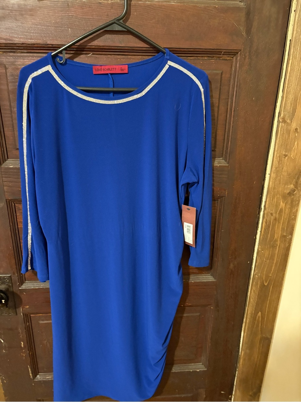 Love Scarlett Royal Blue Long Sleeve Dress with Metallic Trim